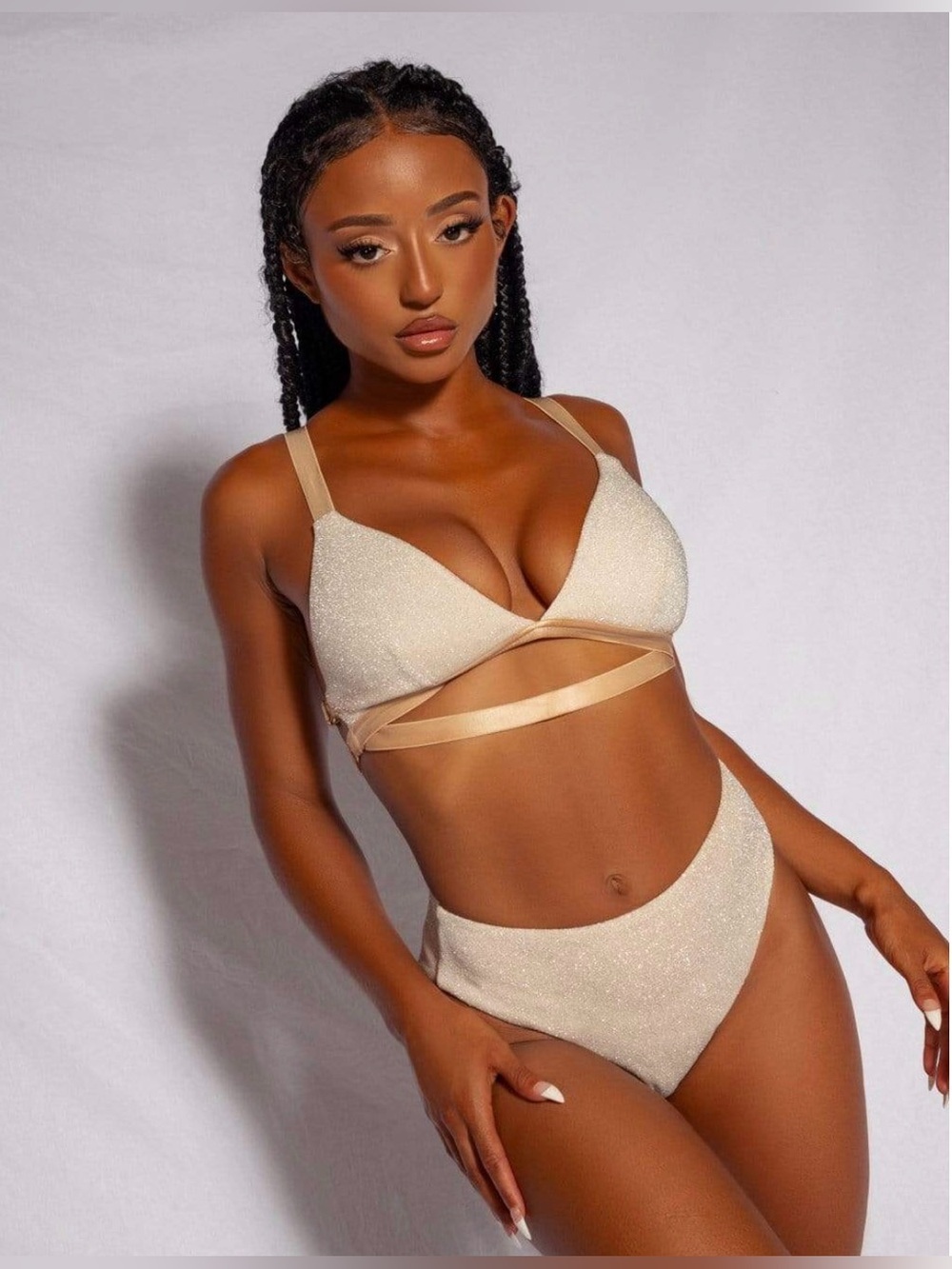 NWT CXIX Cora High Waisted Bottoms Champagne Glitter Sparkle Pole Dance Small